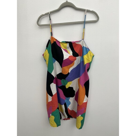 A New Day Women’s Multi Abstract Linen Mini Dress Size XL adjustable straps - Picture 3 of 9
